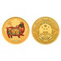 2019年猪年150克圆形金质彩色纪念币